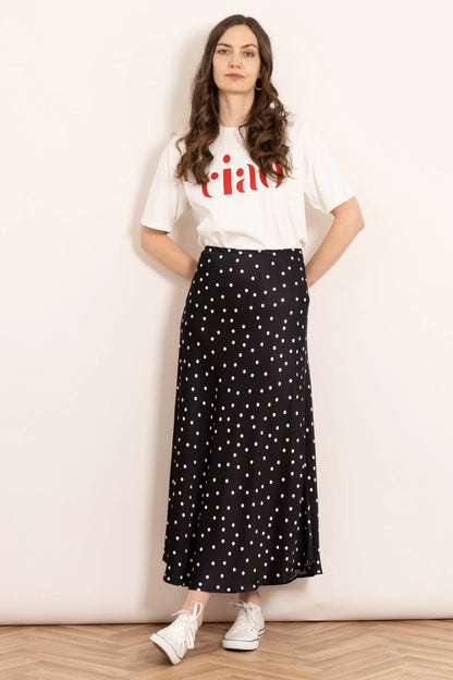 Dotty midi Slip Skirt in Black &amp; White
