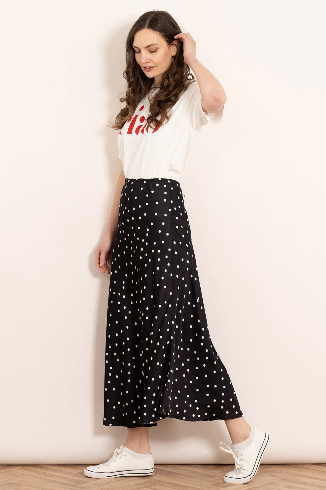 Dotty midi Slip Skirt in Black &amp; White