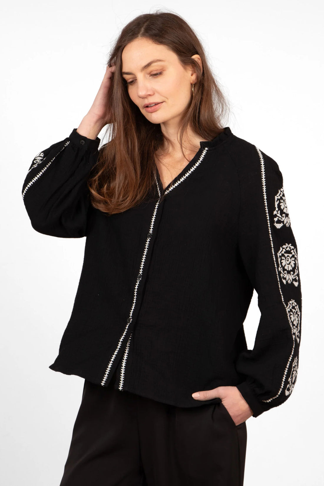 Edie V neck Button Down Shirt