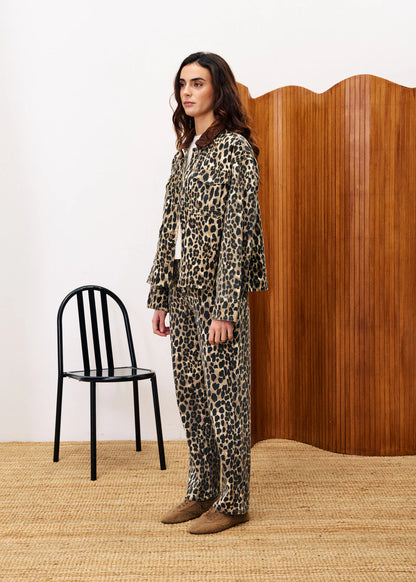 FRNCH Munchkin Short Denim Jacket in Leopard