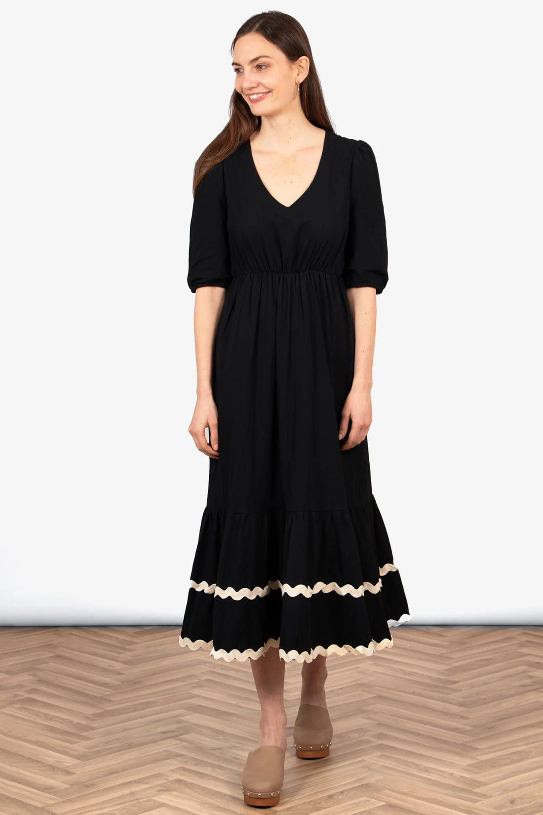 Bailey Puff Sleeve Dress with Wavy Hem