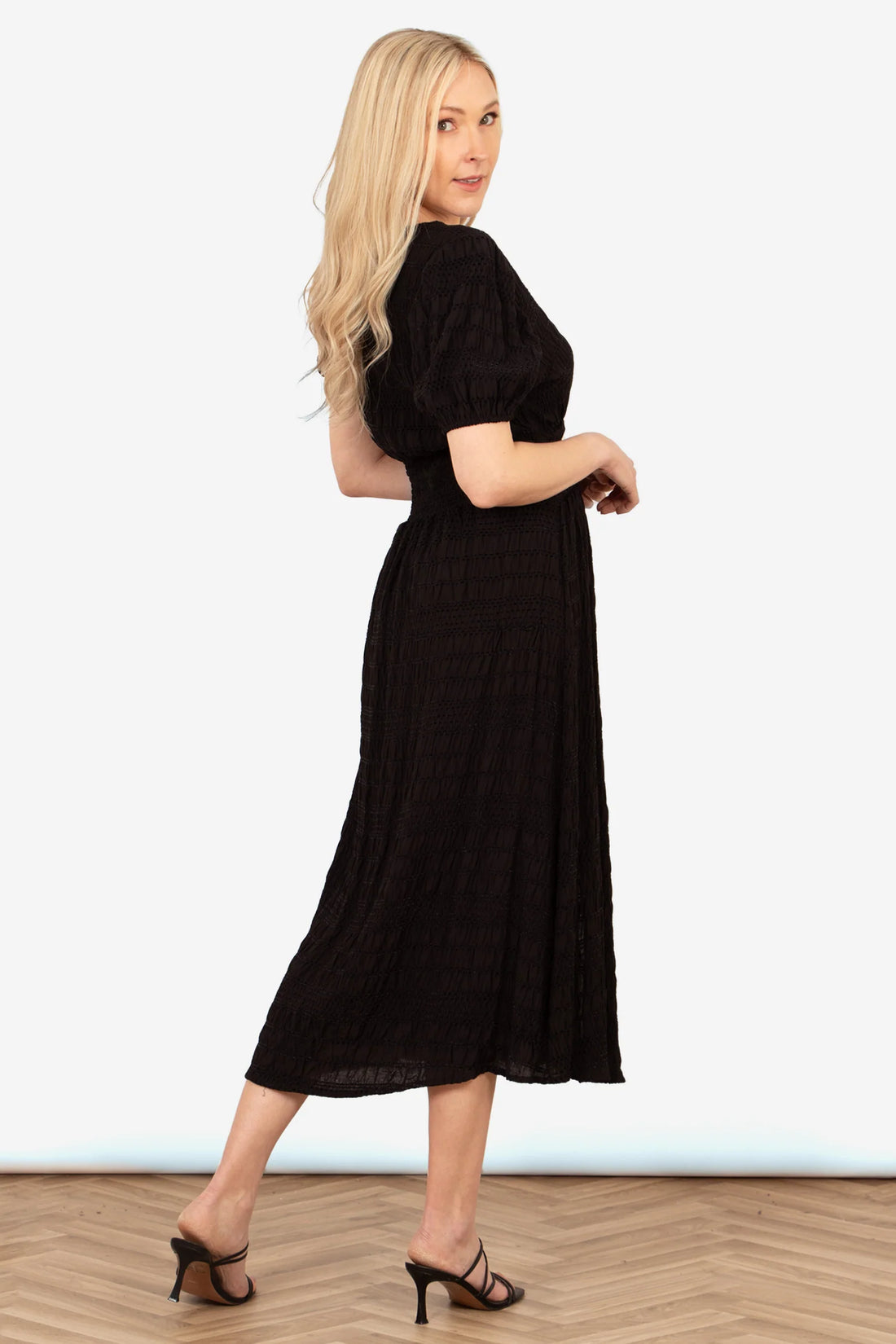 Oliva Button Front Midi Tea Dress - Black