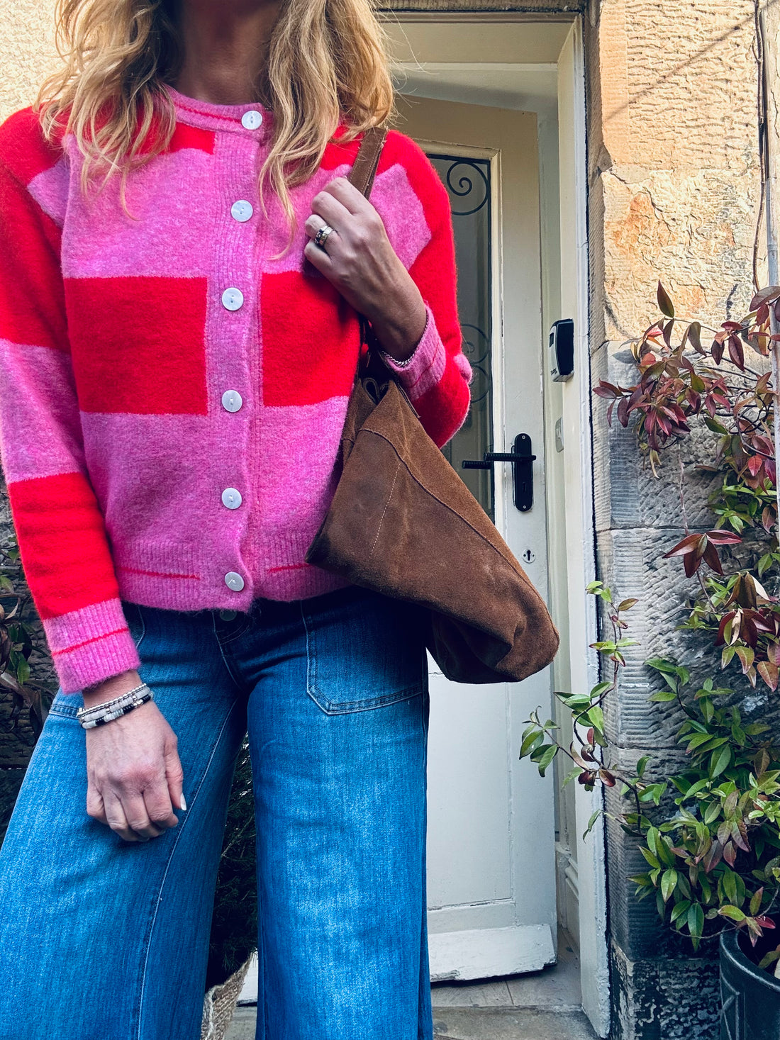 Ka Red &amp; Pink Striped cardigan