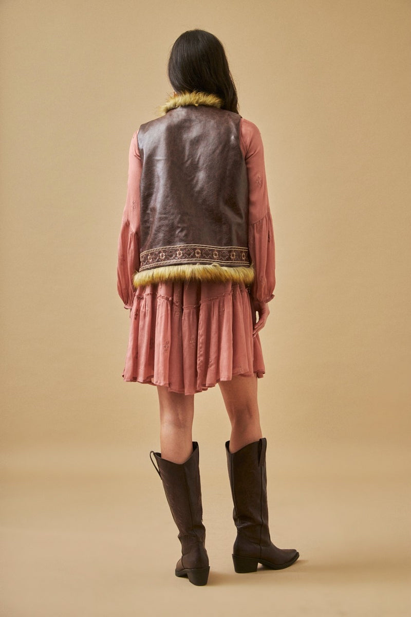 Nekane Vencel Faux Fur Lined Waistcoat with Embroidery