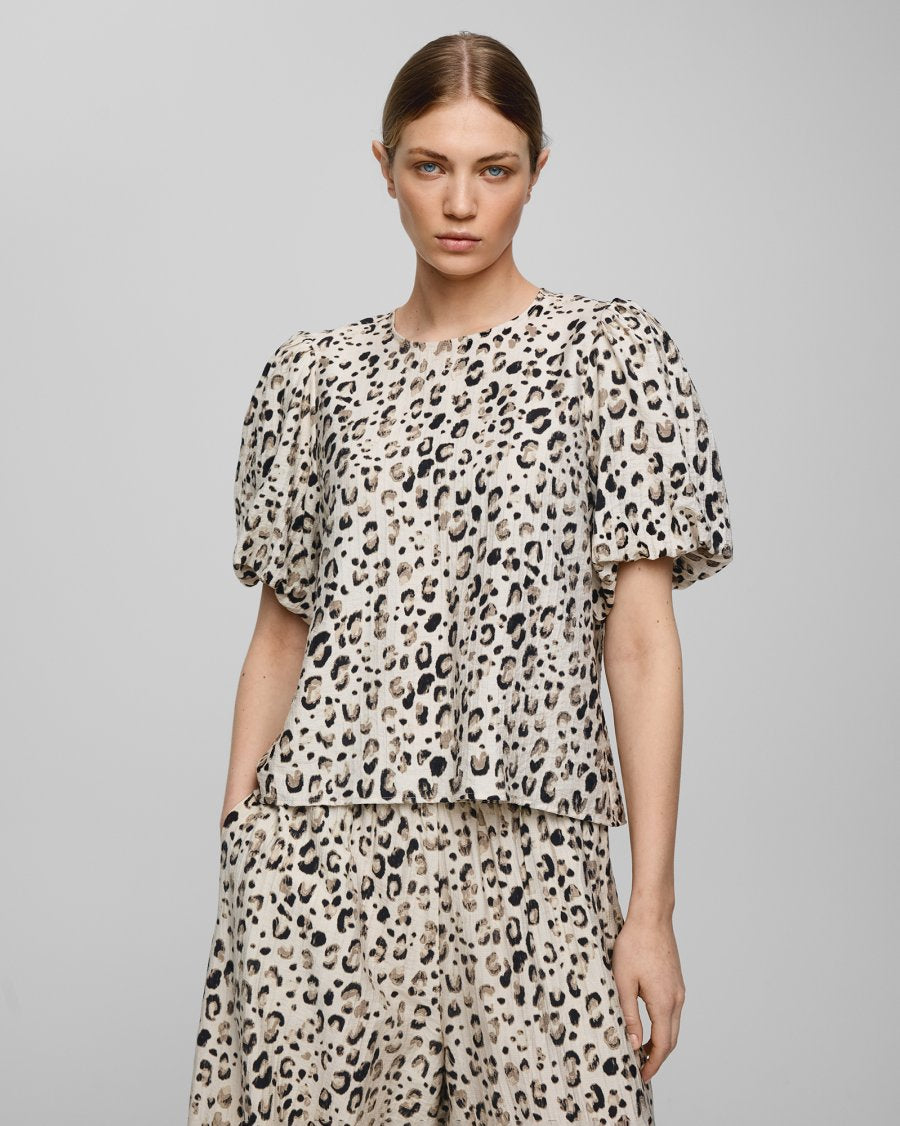 MSCH Alyona Vlora Top in Oatmeal Leo Print