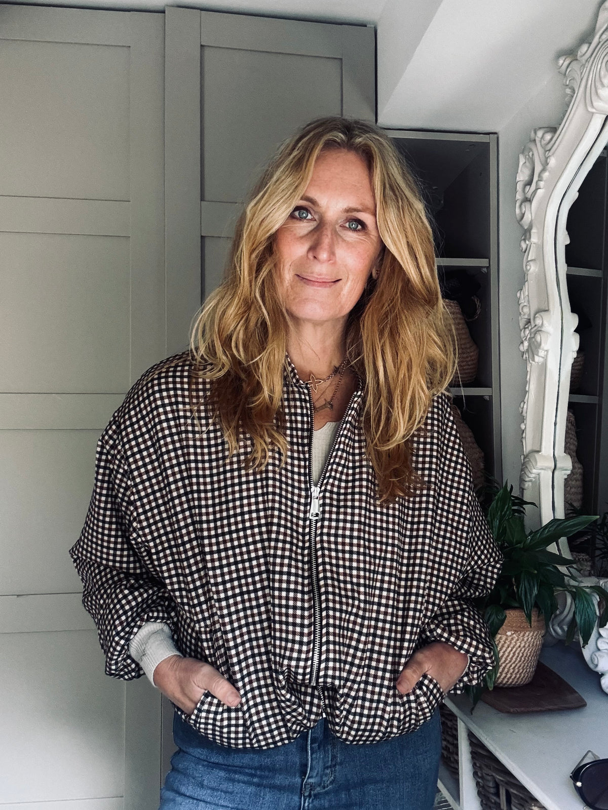 Bubble Gingham Jacket with zip - One Size