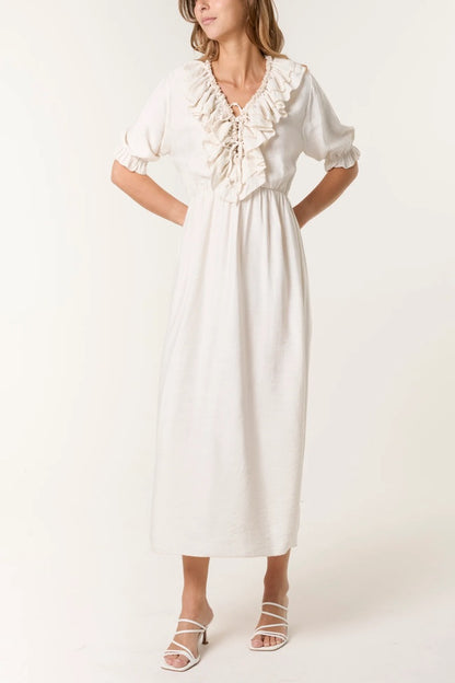 Frill Neckline Dress in Stone (ONE SIZE)