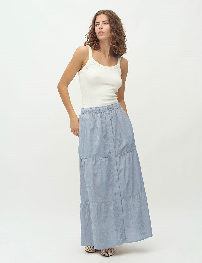 MbyM Otille Nadja Tiered Cotton Skirt in Blue &amp; White Stripe