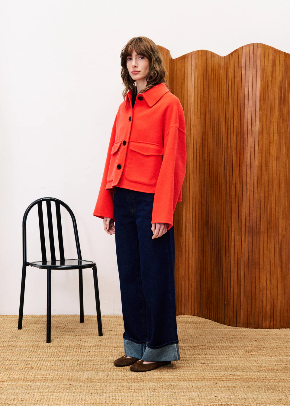 FRNCH Capucine Short Wool Coat in Red