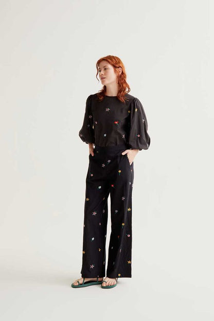 Trousers with Black Gardener Flowers print