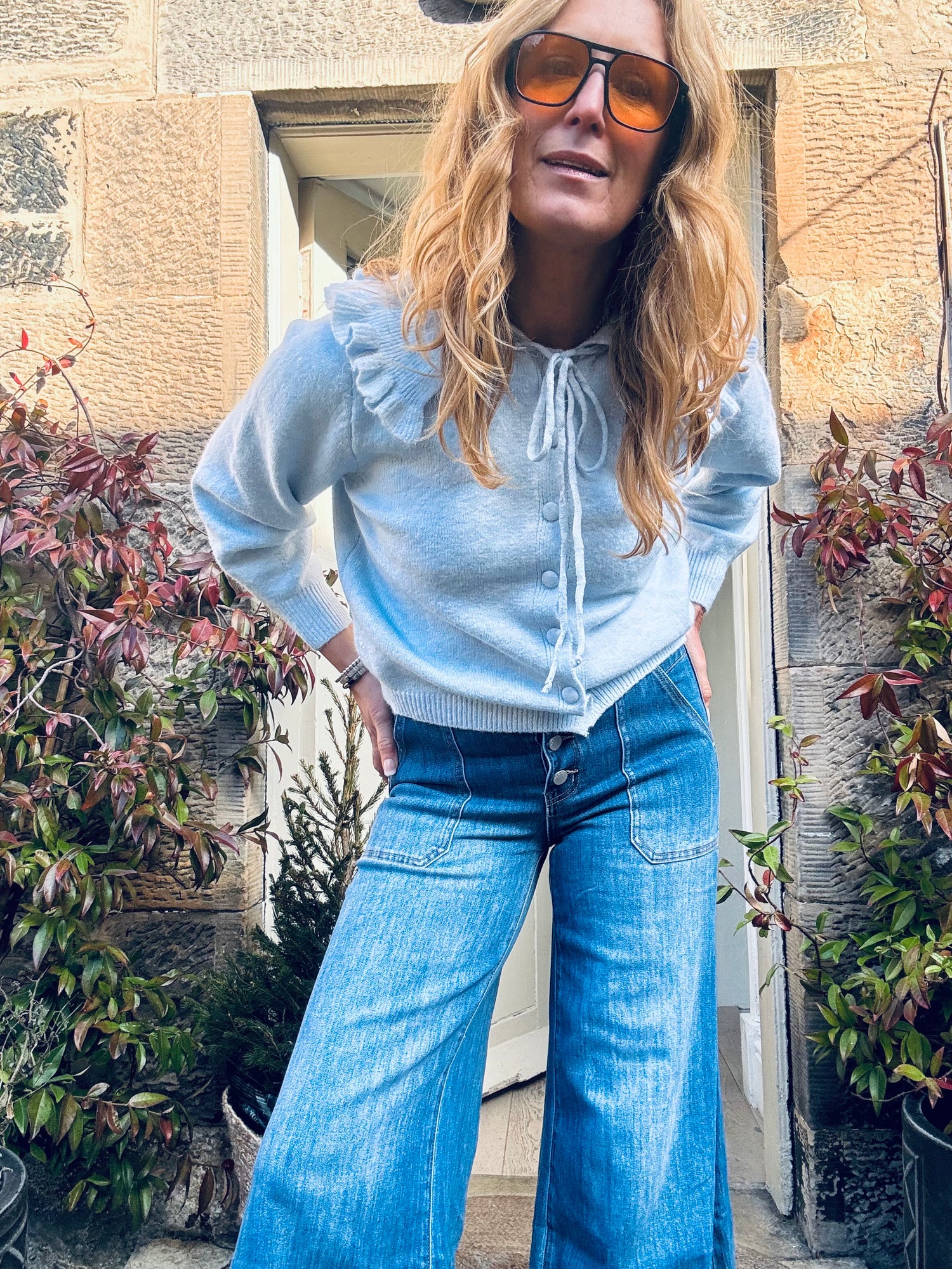 Powder Blue Ruffle Collar Knit