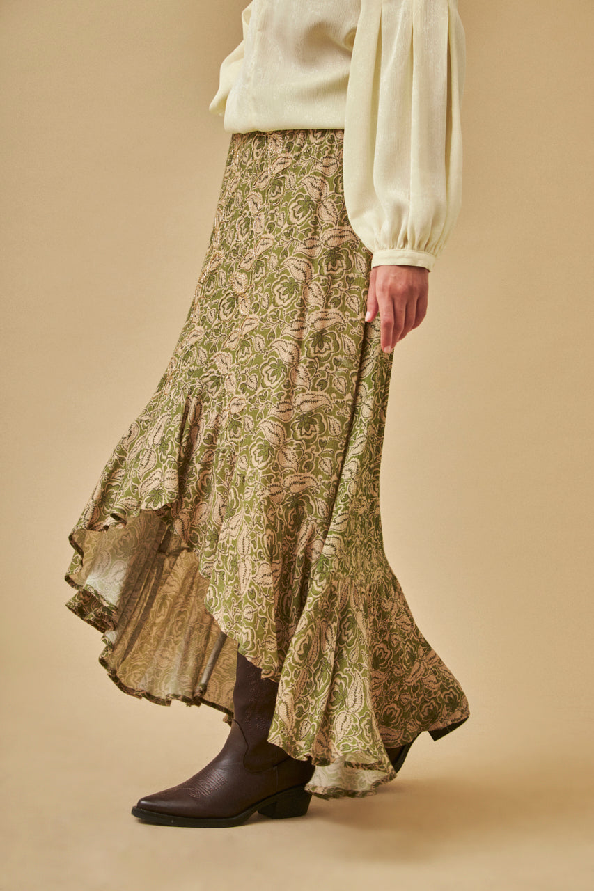 Nekane Peonia Skirt in Green with Embroidery Detailing