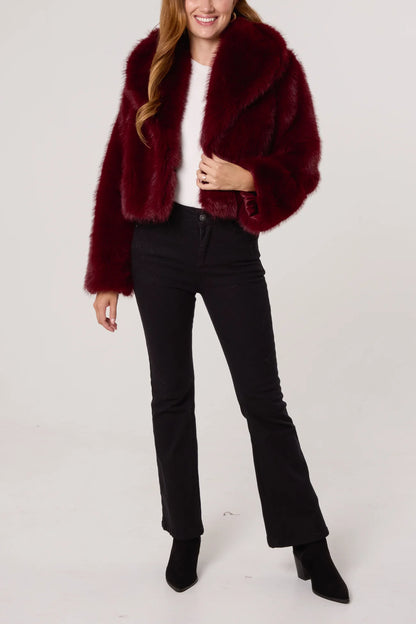 Lolla Faux Fur Cropped Jacket in Wine