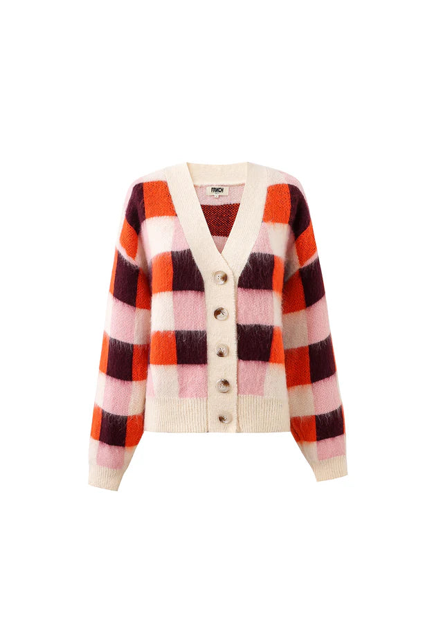 FRNCH Viola Checked Cardigan in Rose