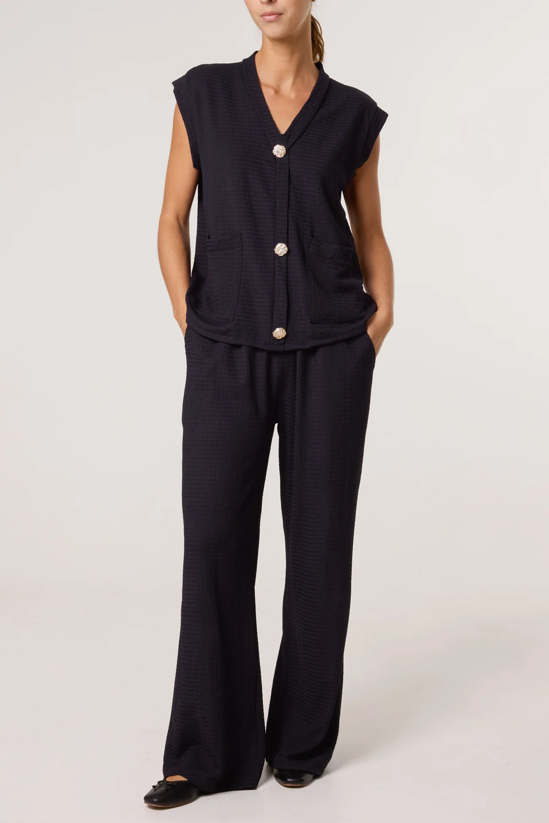 Arabella Navy Co-ord Set (Trousers and Top) (ONE SIZE)