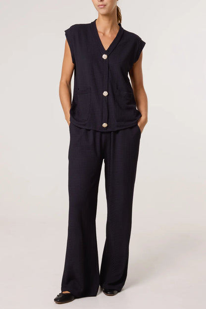 Arabella Navy Co-ord Set (Trousers and Top) (ONE SIZE)