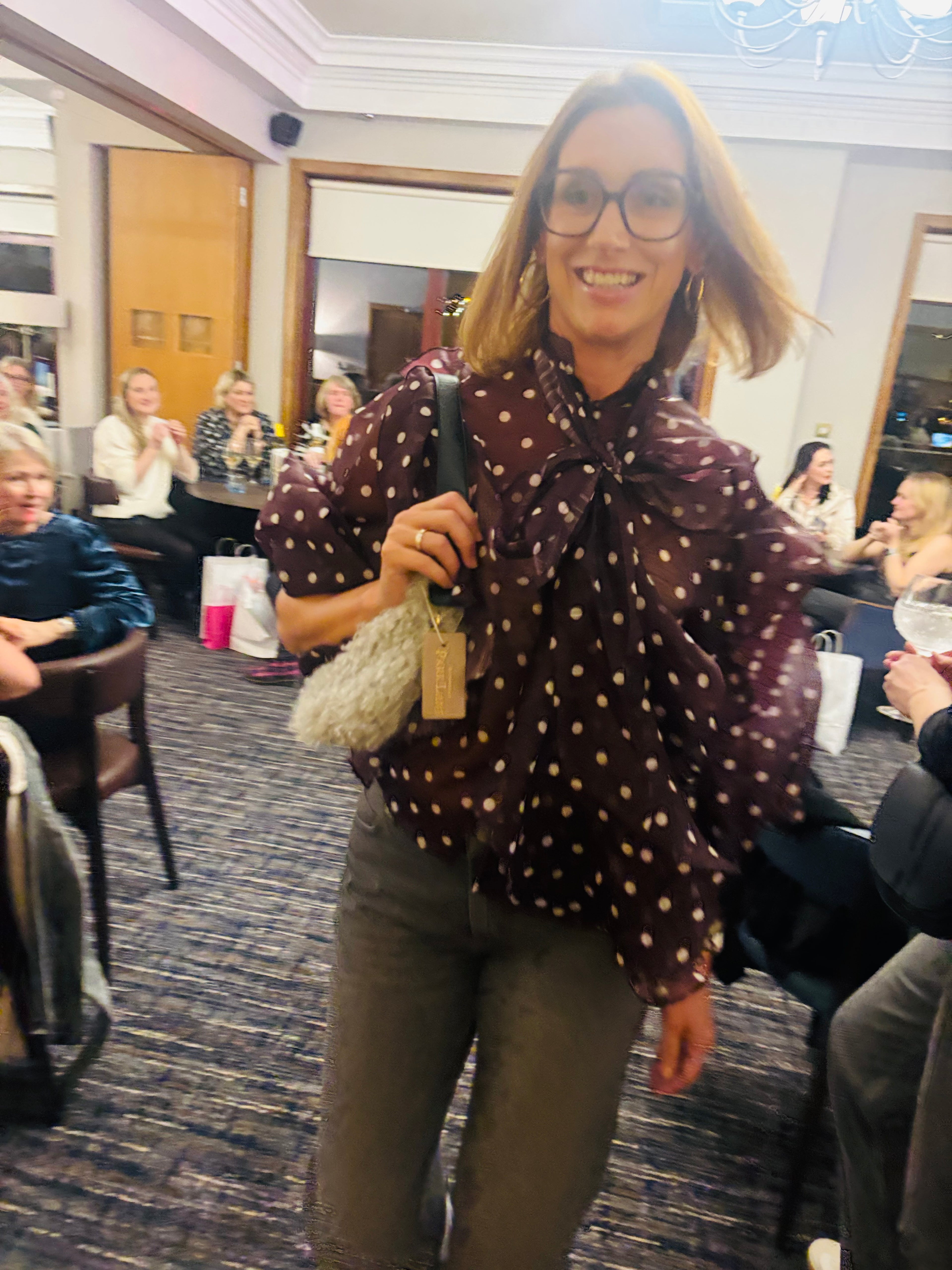 Mia Spotted Blouse with Neck Tie in Wine (ONE SIZE)