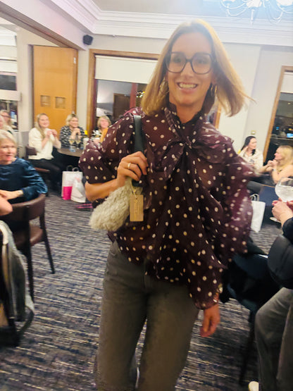 Mia Spotted Blouse with Neck Tie in Wine (ONE SIZE)