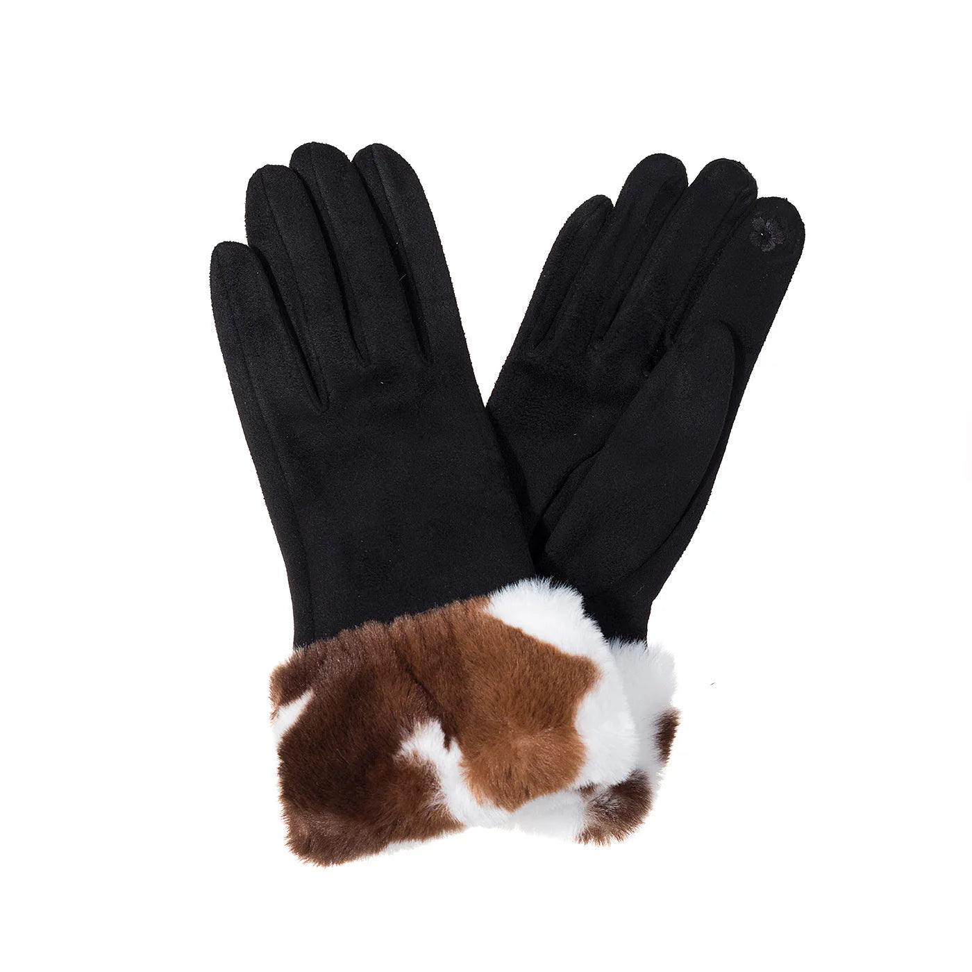 Black Gloves with Faux Fur Cuff Gloves in Cocoa &amp; White