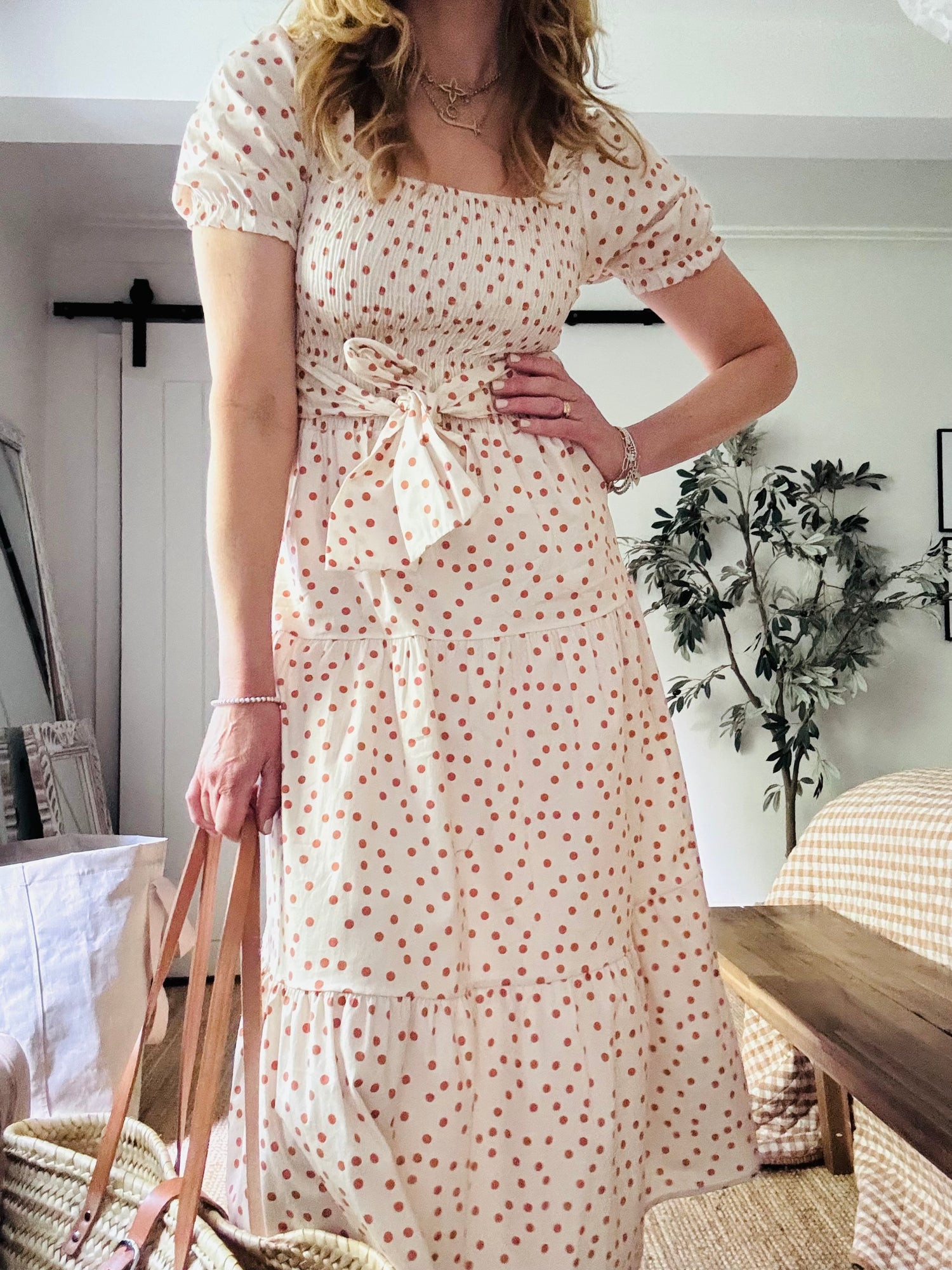 Dotty Dress in cream and Brown (one size)
