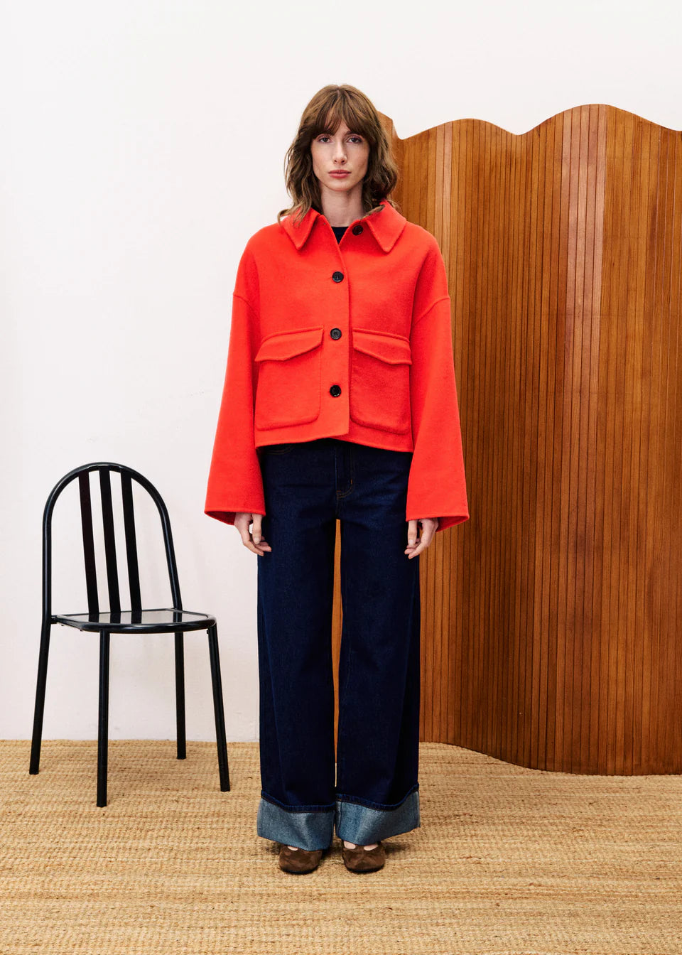 FRNCH Capucine Short Wool Coat in Red