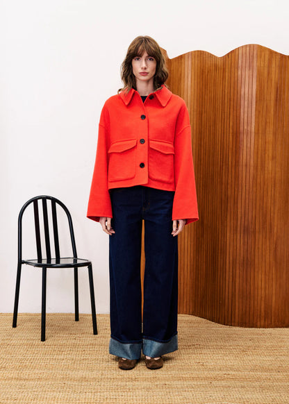 FRNCH Capucine Short Wool Coat in Red