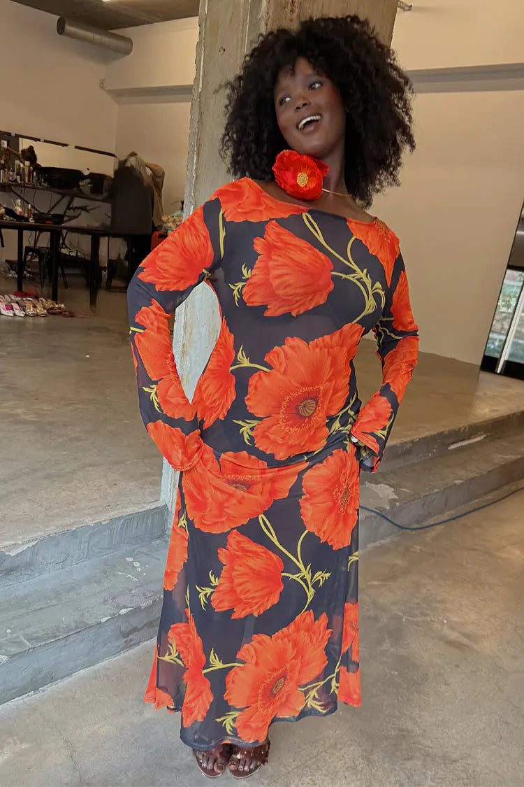NFD Aria Mesh Dress in Black Poppies