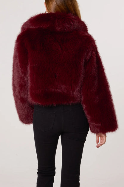 Lolla Faux Fur Cropped Jacket in Wine