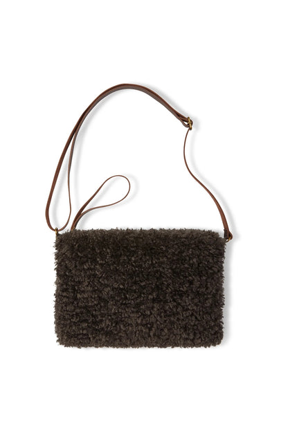 Afghan Large Curly Faux Fur Pouch in Cocoa