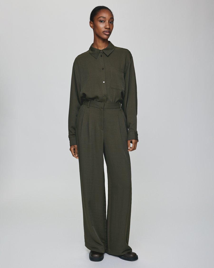 MSCH Genette High Waisted Wide Leg Trouser in Forest Night