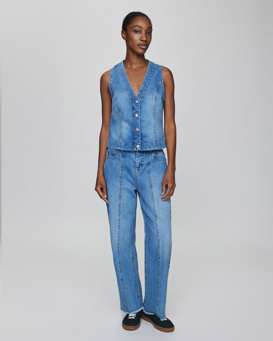 MSCH Eli Ada High Waisted Straight Jeans in Mid Blue Wash