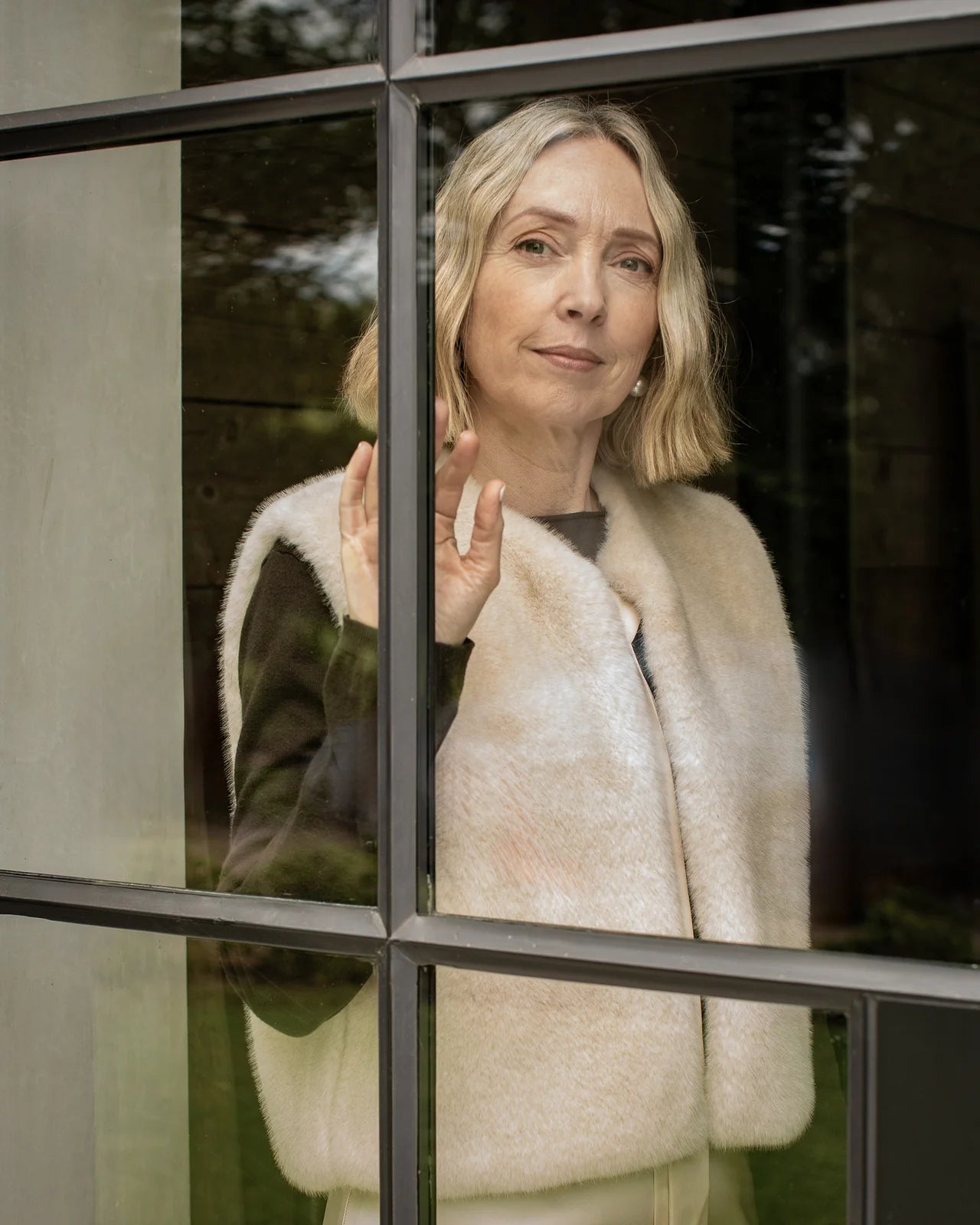 Felicity Faux Fur Gilet with Ribbon Tie in Bone (ONE SIZE)