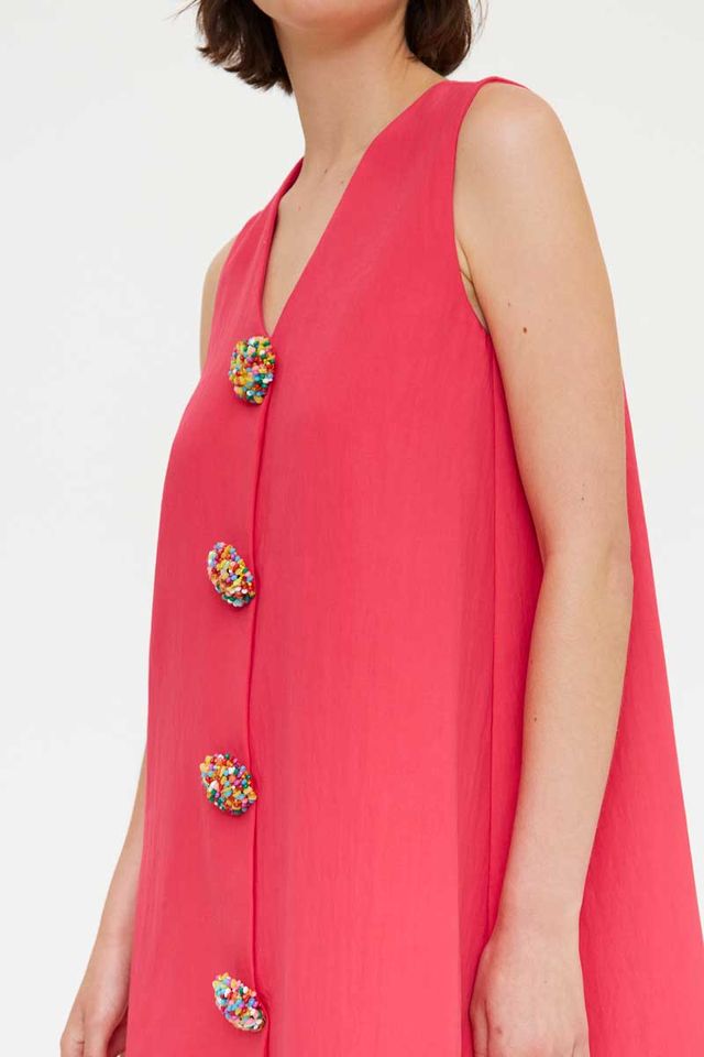Fushia Dress with fun button detail