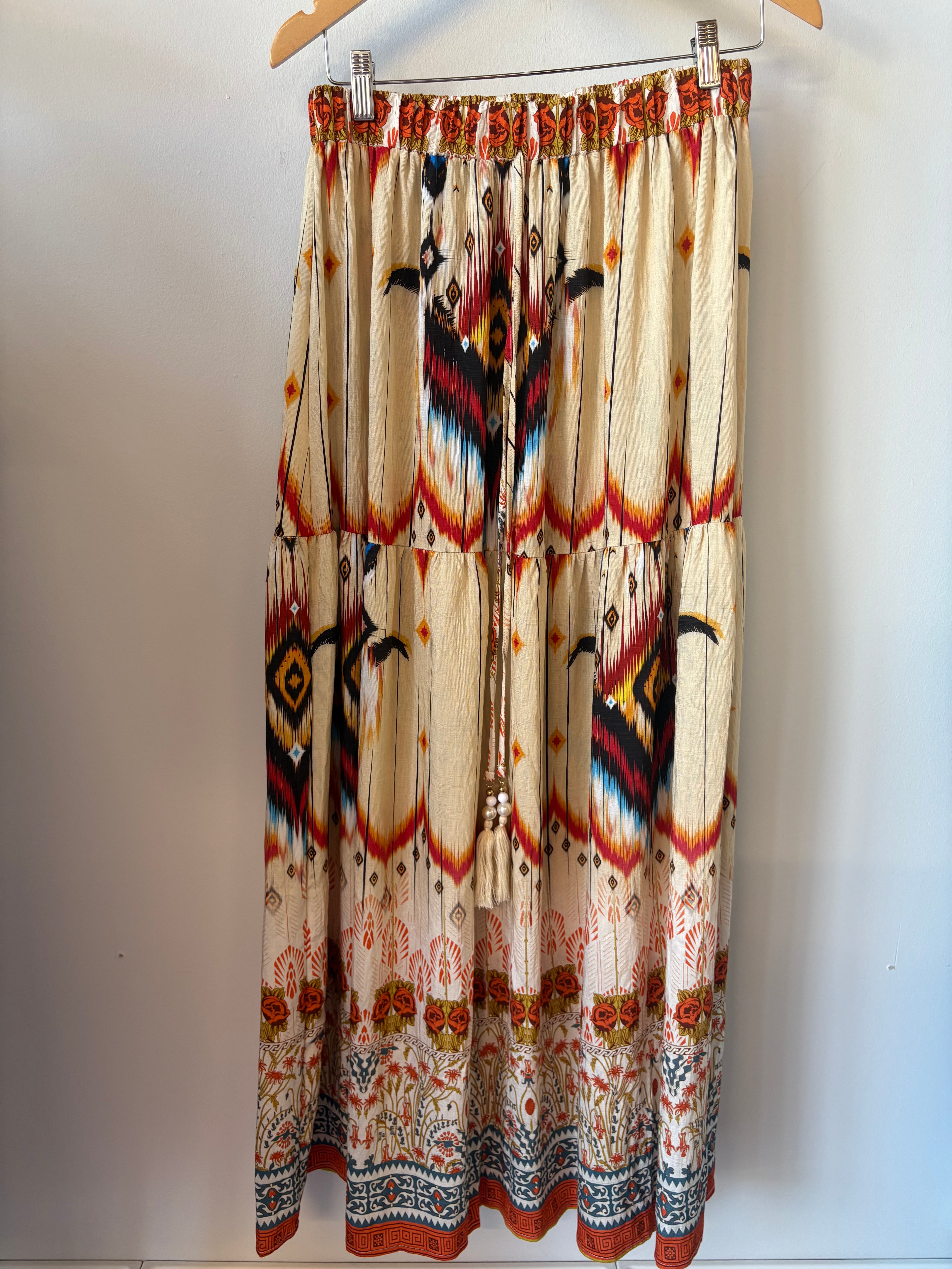 Boho Skirt in Beige with Print (ONE SIZE)