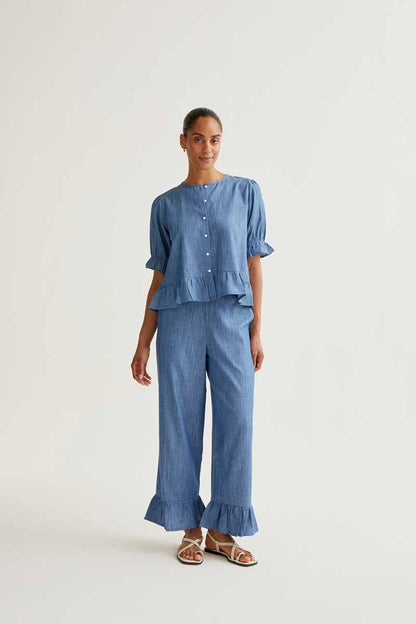 Light blue chambray 100% cotton trousers