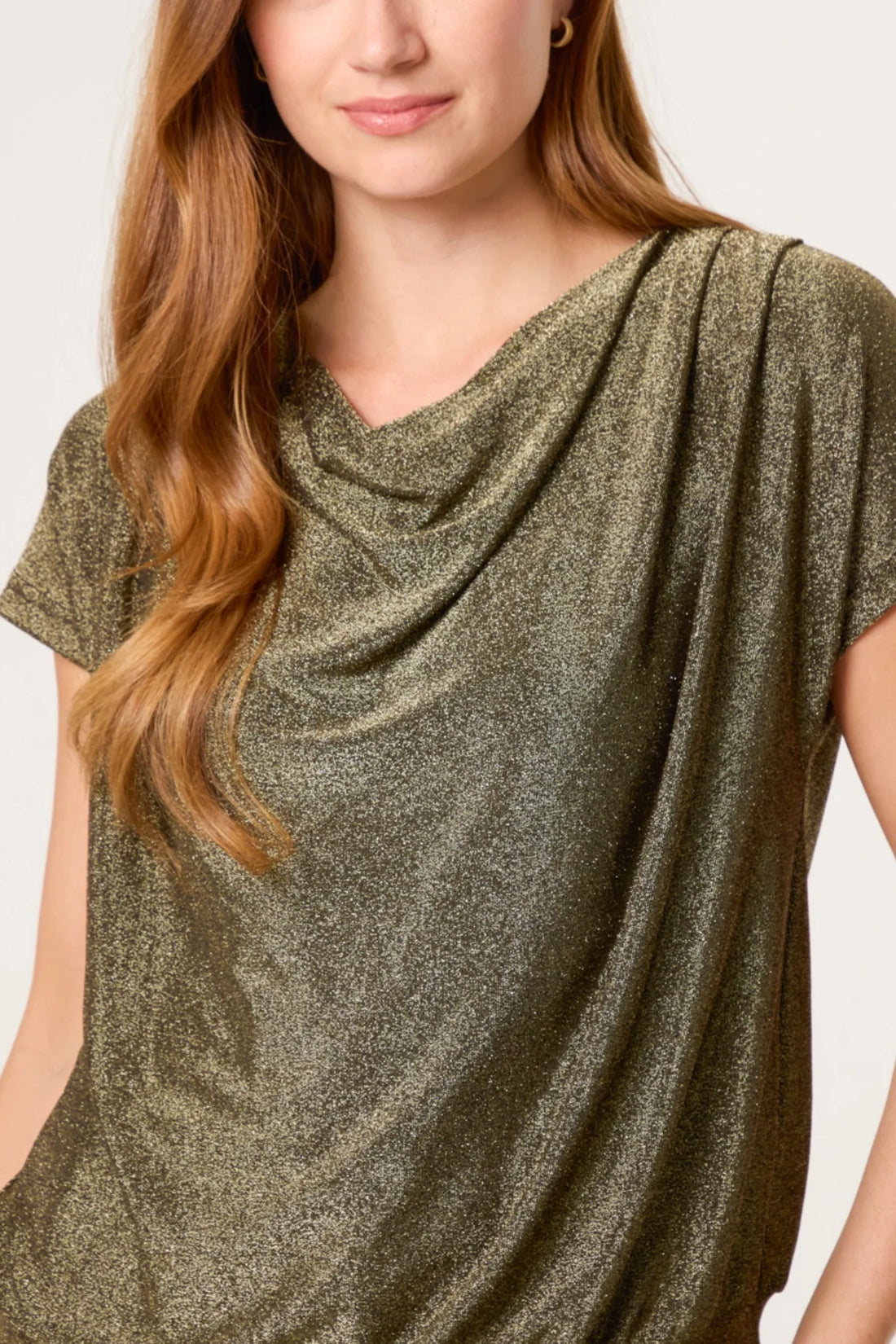 Belle Metallic Crap Neck Top in Bronze