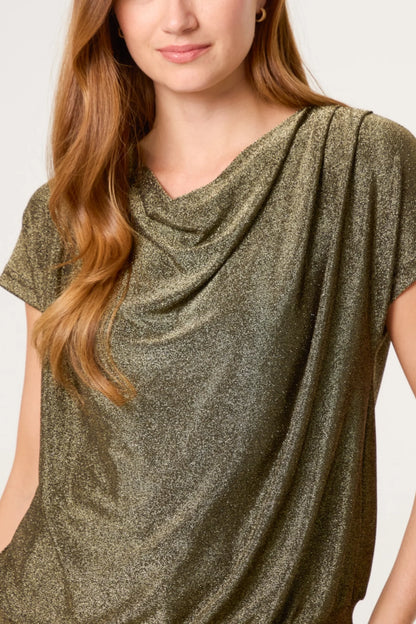 Belle Metallic Crap Neck Top in Bronze