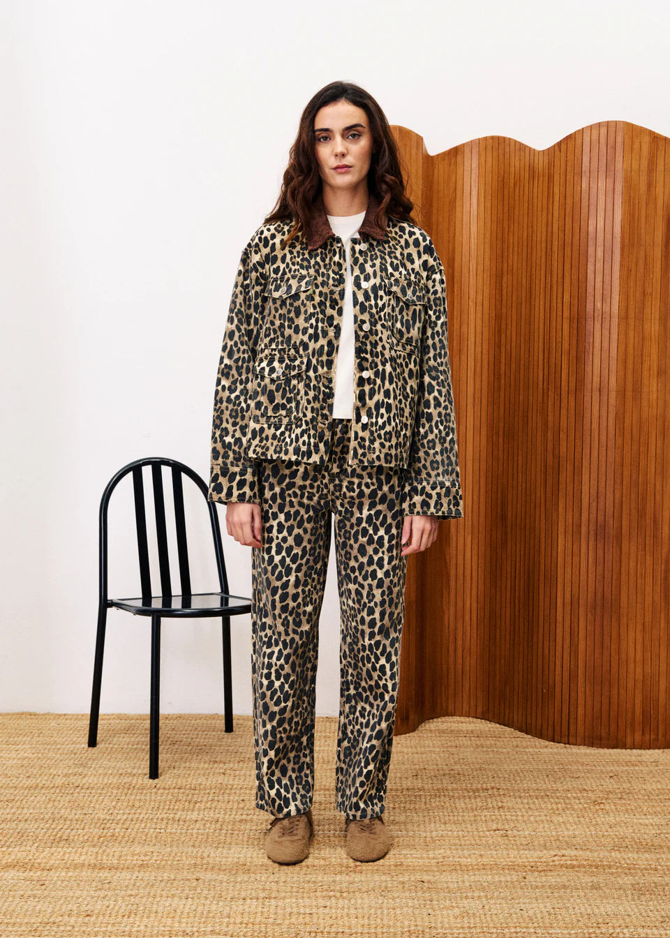 FRNCH Munchkin Short Denim Jacket in Leopard