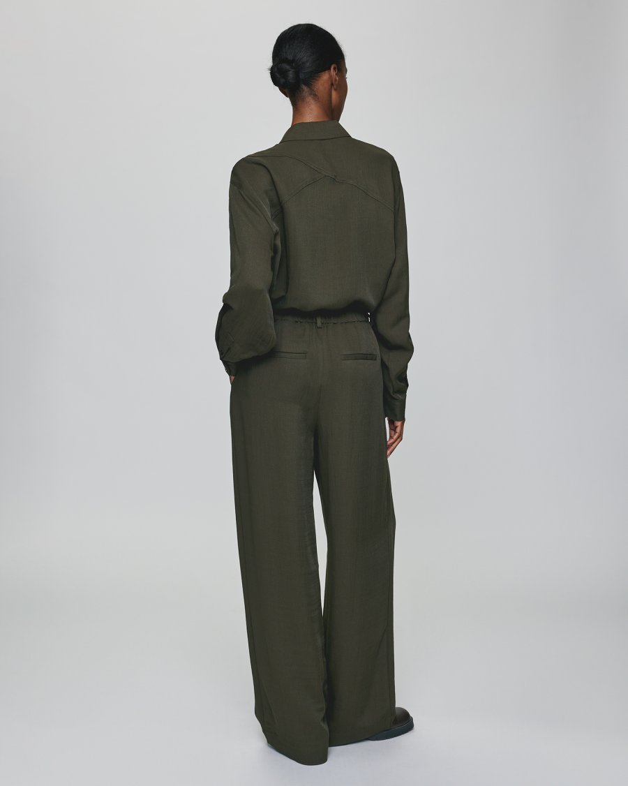 MSCH Genette High Waisted Wide Leg Trouser in Forest Night