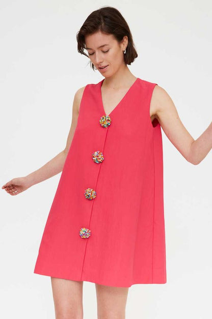Fushia Dress with fun button detail