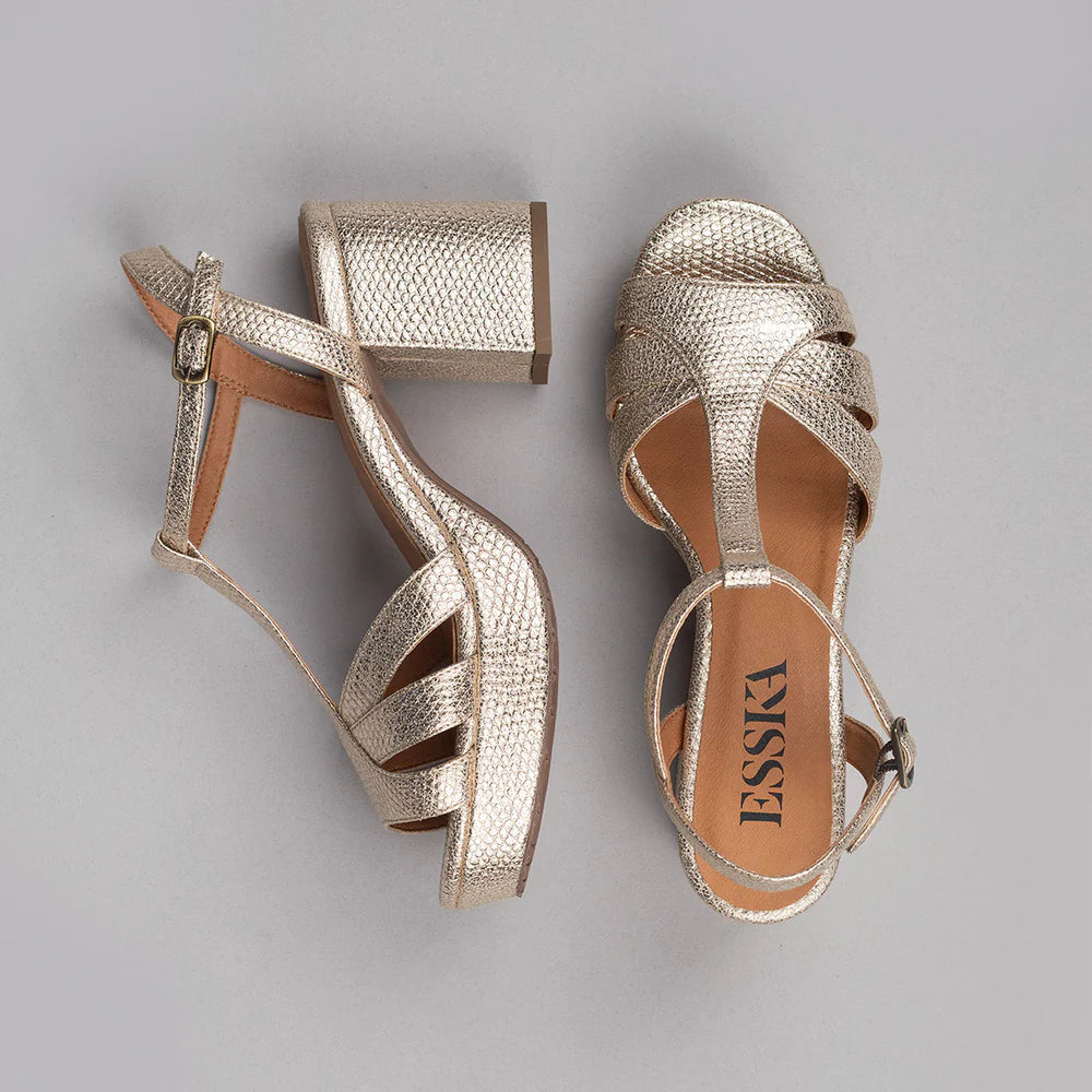 Esska Charlie Vegan Embossed Charlie Sandal Shoe in Platinum