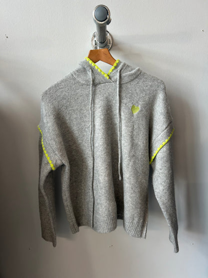 Poppy Knitted Hoodie with Heart Motif and Trim in Grey (ONE SIZE)