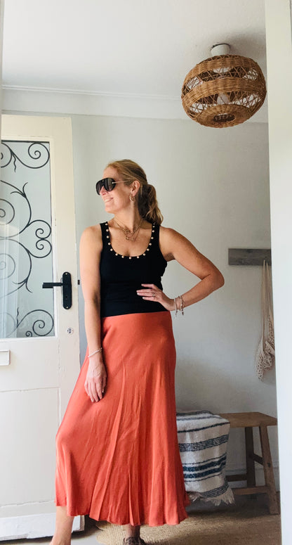 Moma Satin Slip Skirt In Copper (ONE SIZE)