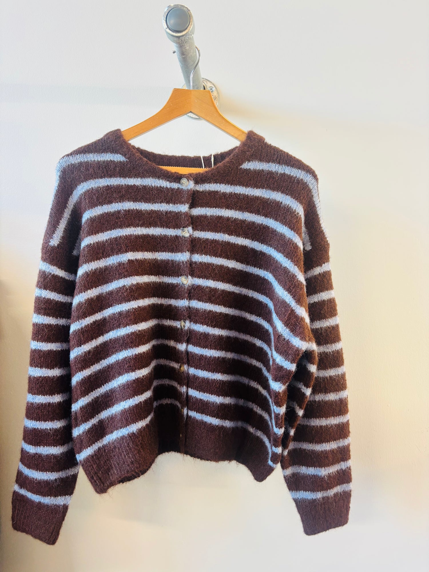 Striped Cardigan -Blue and Brown One Size