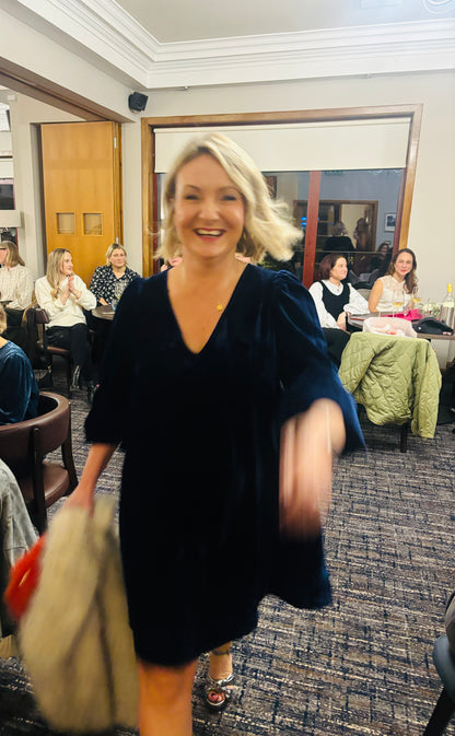 FRNCH Kelly Velvet Dress in Bleu Marine