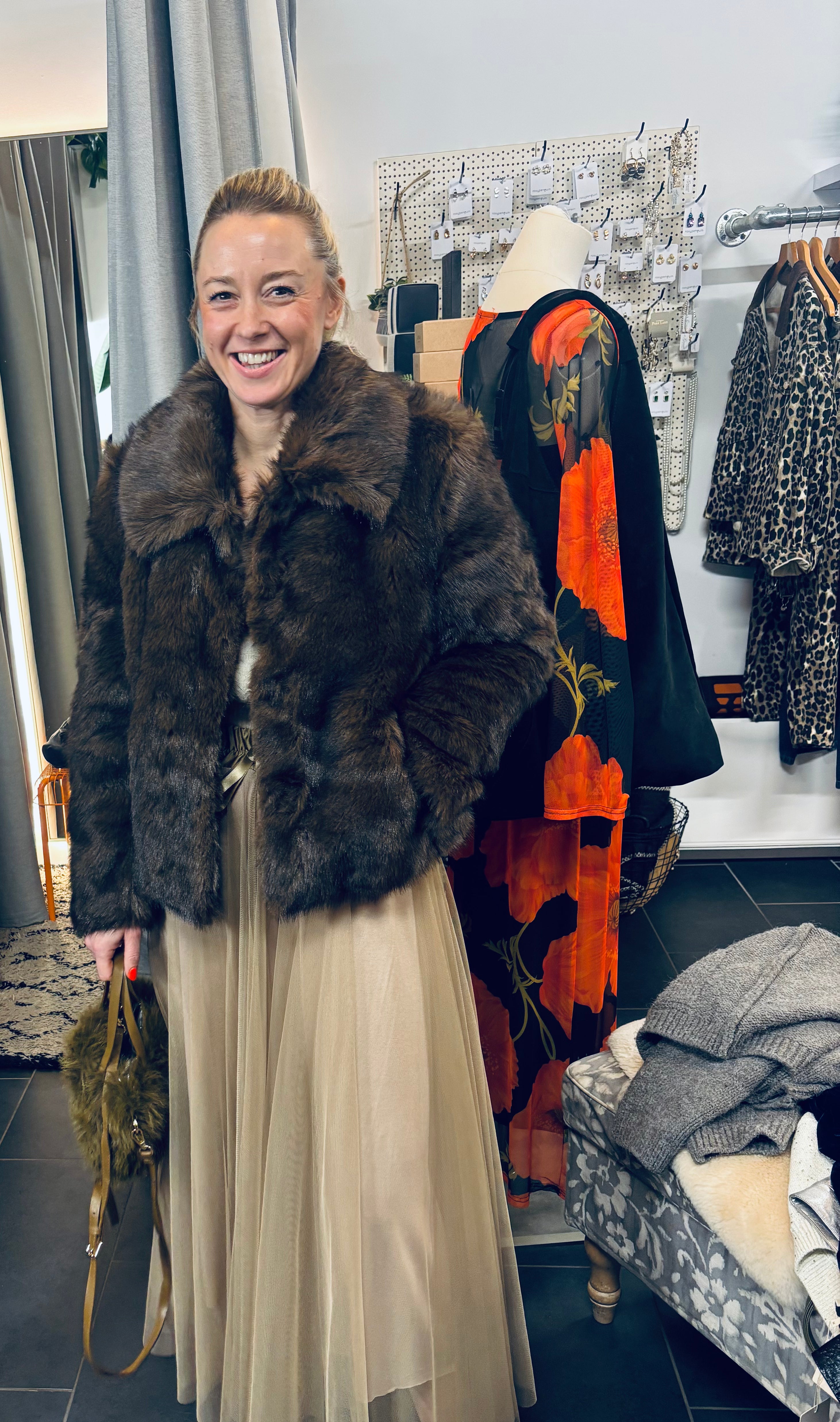 FRNCH Esmerelda Faux Fur Jacket in Marron Glace