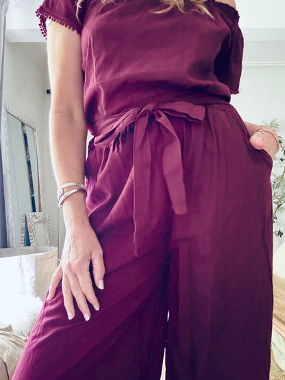 Florence Maroon Linen Trousers (One Size)