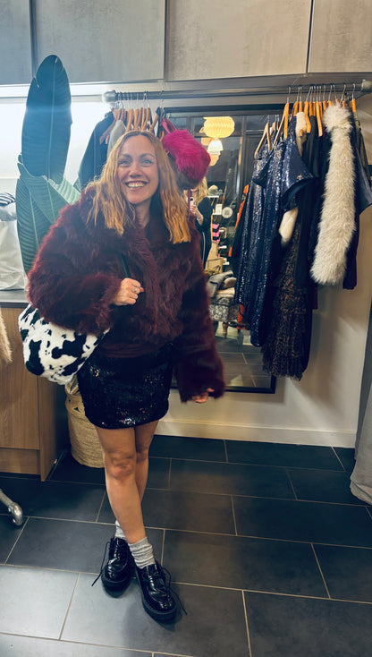 Amelia Short Stretch Skirt in Chocolate Black (ONE SIZE)