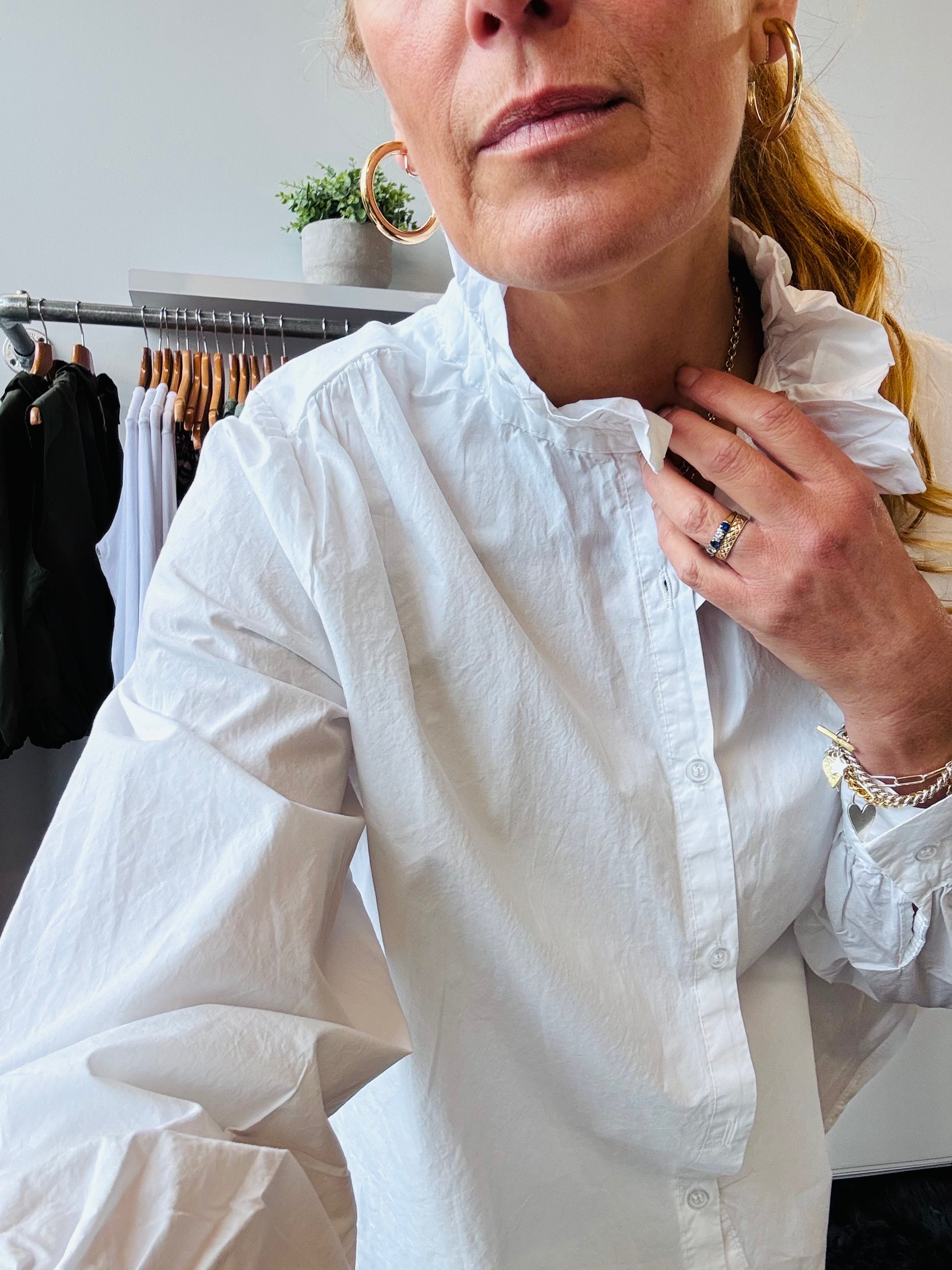 Cotton Italian White Ruffle Collar Shirt (one size)