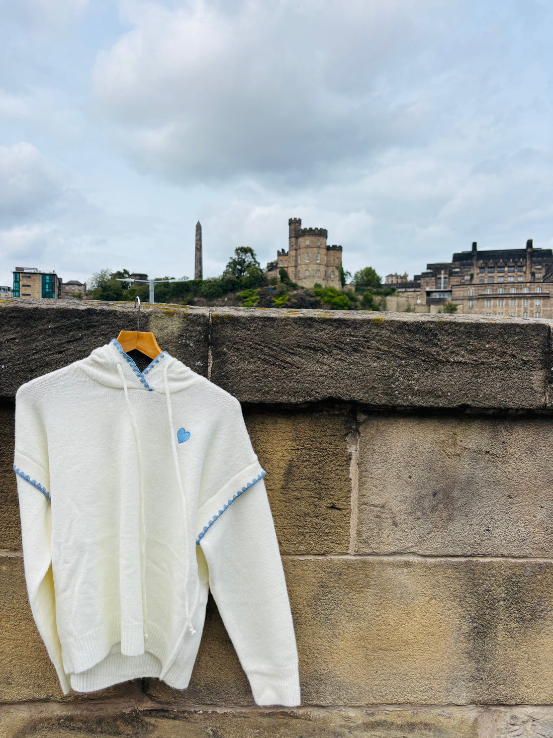 Poppy Knitted Hoodie with Heart Motif and Trim in Cream (ONE SIZE)